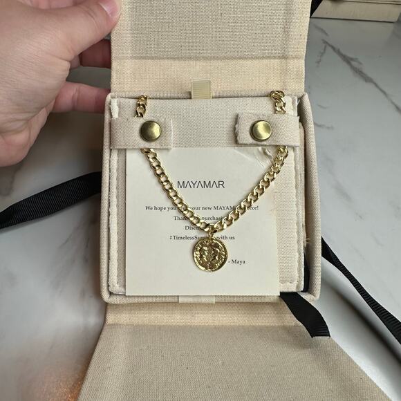 Mayamar Coin Curb Chain Necklace 24K Gold Plated NWT - Picture 2 of 4